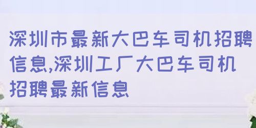 深圳司机招聘最新信息及解读